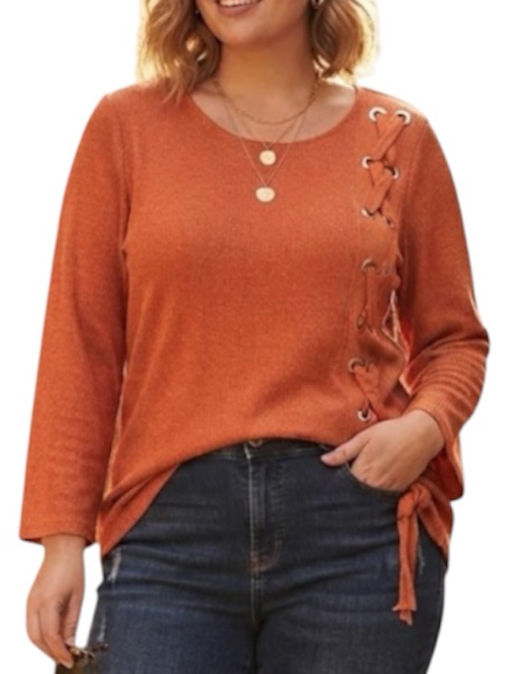 JM COLLECTION Orange Ribbed Sweater Top Lace Up Grommet Whimsigoth Fall 3X
